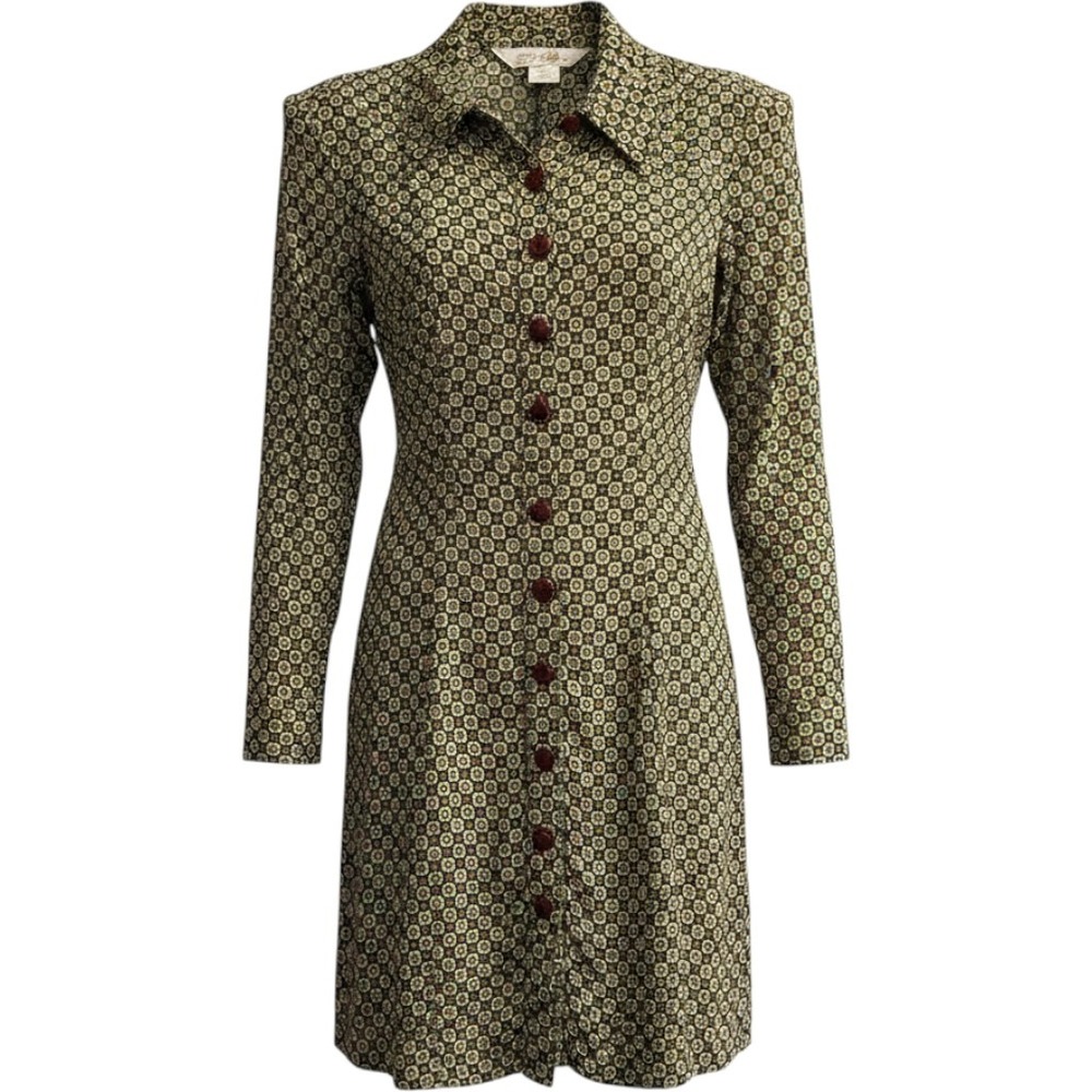 Vintage Express Y2K Dress S Dark Geometric Button‎ Down Mini Preppy Academia